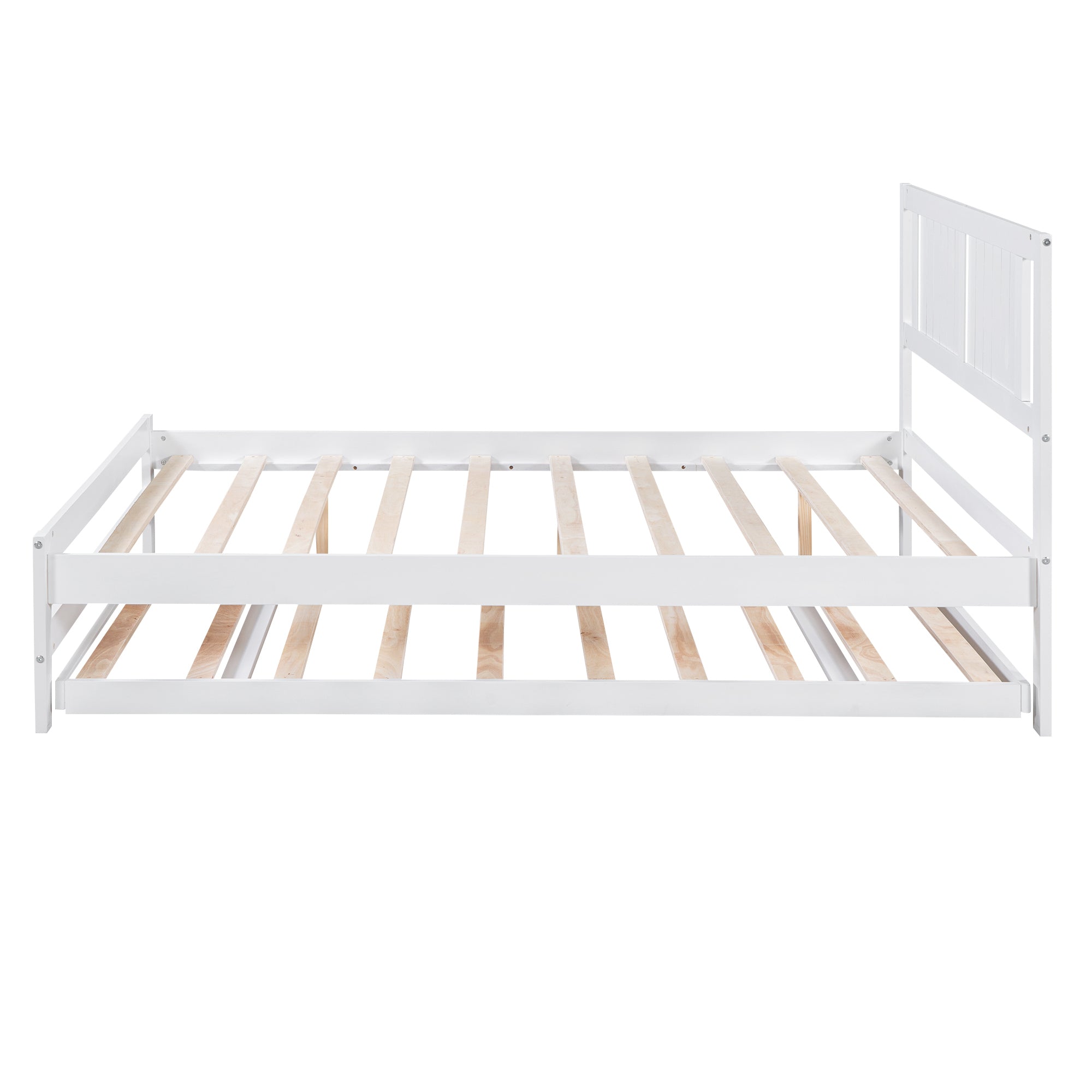 HAOYYE Full Size Platform Bed with Adjustable Trundle, White, Space-Saving Modern Design, Sturdy and Heavy-Duty Wood Frame, Ideal for Guest Room, Apartment, or Dorm, Easy Assembly Bedroom Furniture