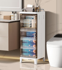 HAOYYE Small Slim Storage Cabinet with Doors and Adjustable Shelves Narrow Freestanding Waterproof Organizer for Bathroom Kitchen Laundry Room Bedroom and Tight Corner Spaces