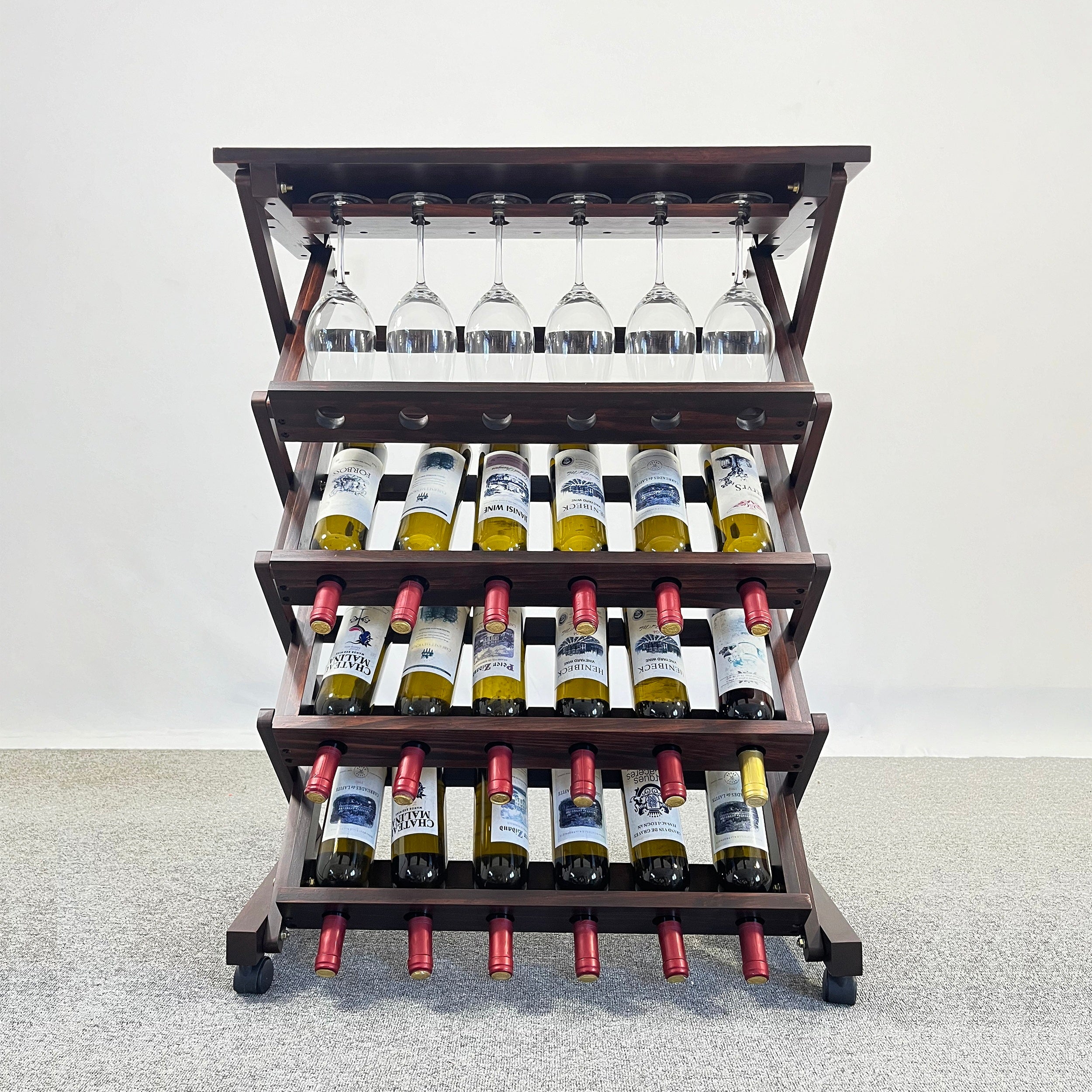HAOYYE 26 Bottles Freestanding wine rack,Wine Storage Rack, Freestanding Display Rack for Kitchen, Pantry, Cellar,walnut Sturdy Space-Saving Heavy Duty Modern Design Adults Dorm Room Easy Assembly