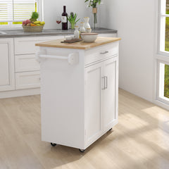 HAOYYE Kitchen island rolling trolley cart with Adjustable Shelves and towel rack rubber wood table top Sturdy Space-Saving Heavy Duty Modern Design Easy Assembly Durable Stylish Home Furniture Versatile