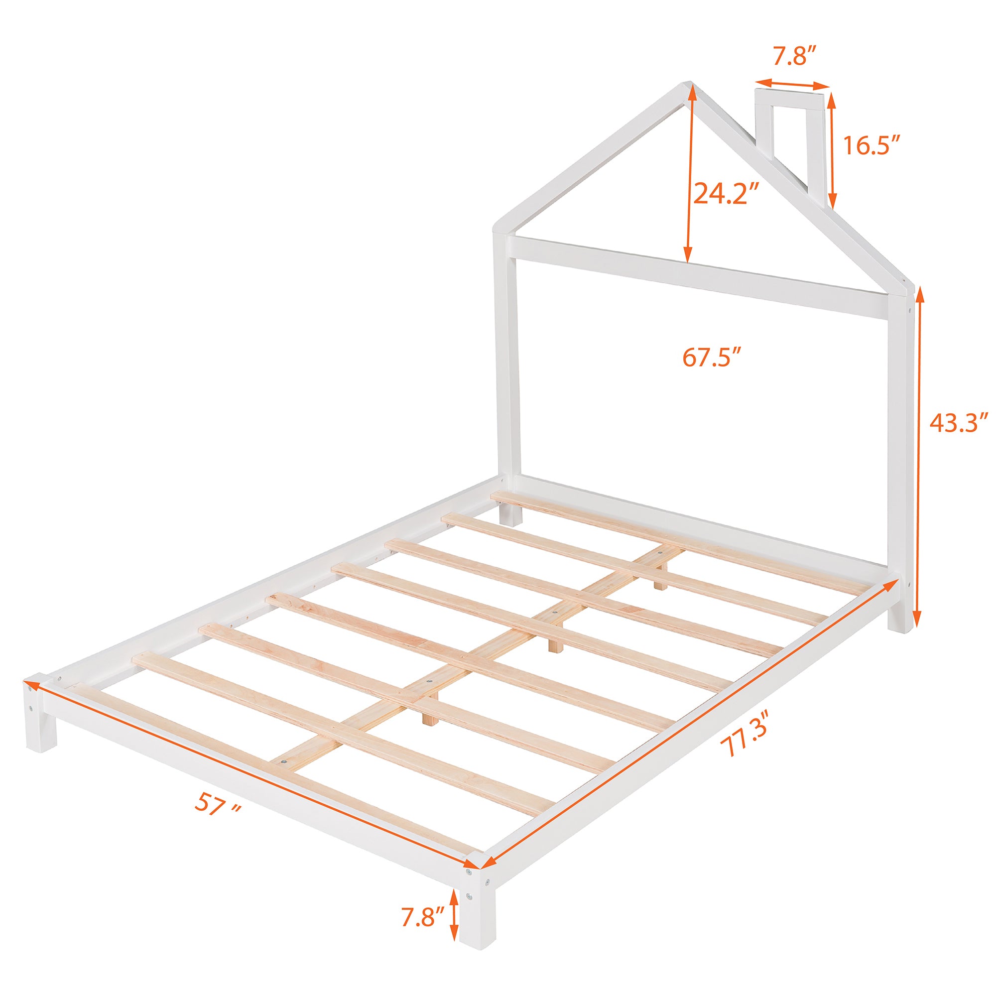 HAOYYE Full Size Wood Platform Bed with House-shaped Headboard (White) Sturdy Space-Saving Heavy Duty Modern Design Easy Assembly Durable Stylish Home Furniture Versatile