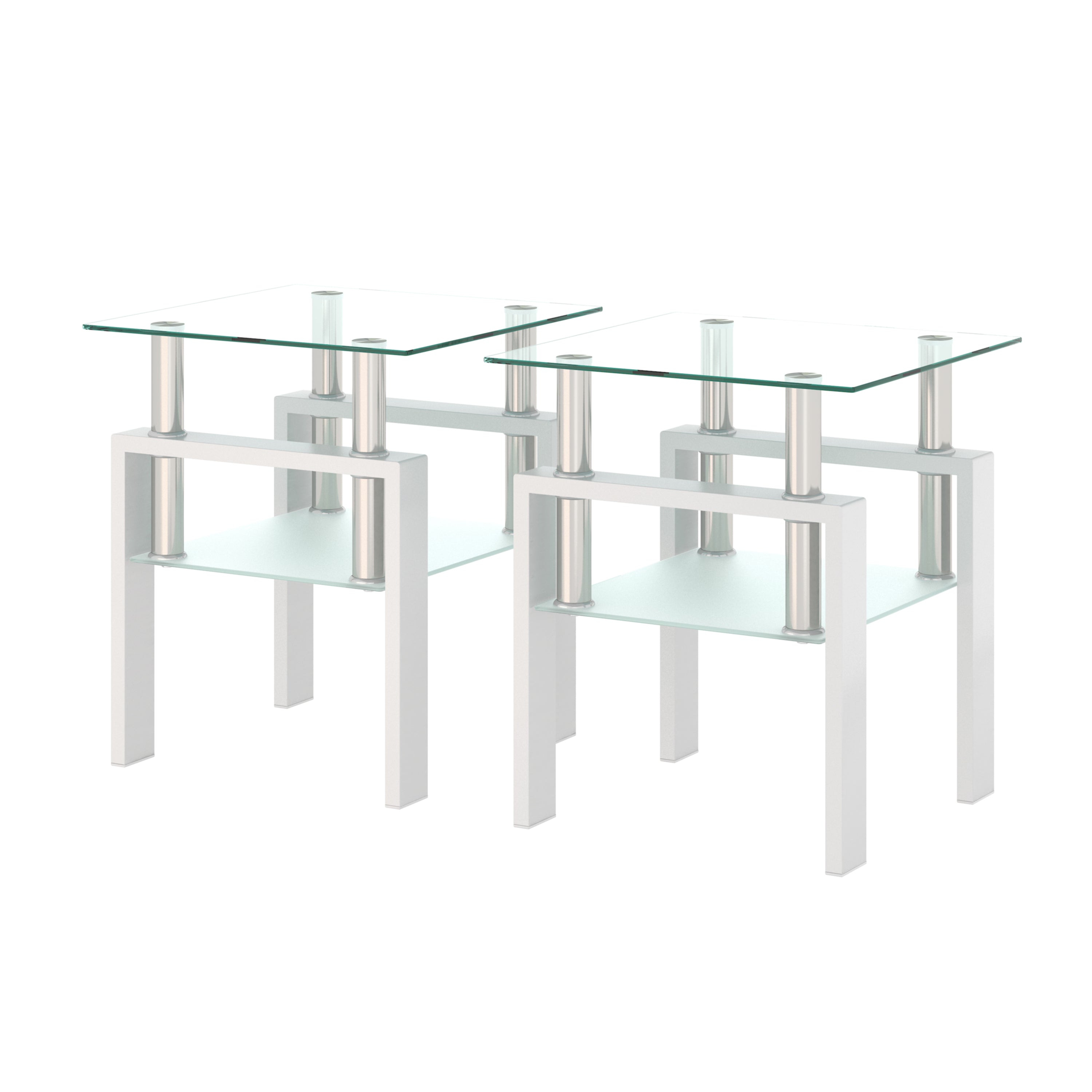 Haoyye Set of 2 Modern Tempered Glass Coffee and Tea Tables, Square Transparent and White Side Tables for Living Room, Sturdy Heavy Duty Space-Saving Design, Easy Assembly for Adults and Dorm Rooms