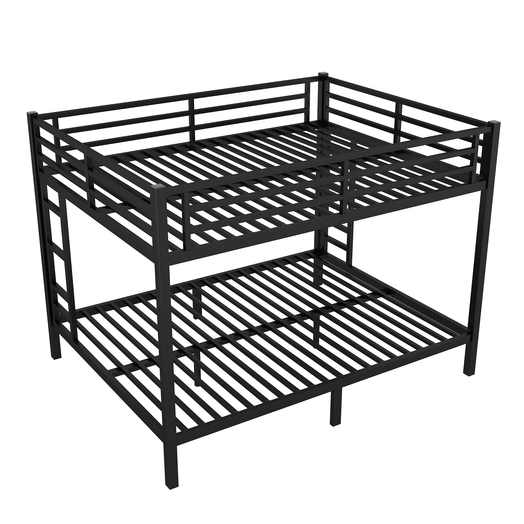 HAOYYE Metal Queen over Queen Bunk Bed for Teens and Adults,Space-Saving/Noise Reduced/No Box Spring Needed, Black Sturdy Heavy Duty Modern Design Dorm Room Easy Assembly Bedroom Furniture