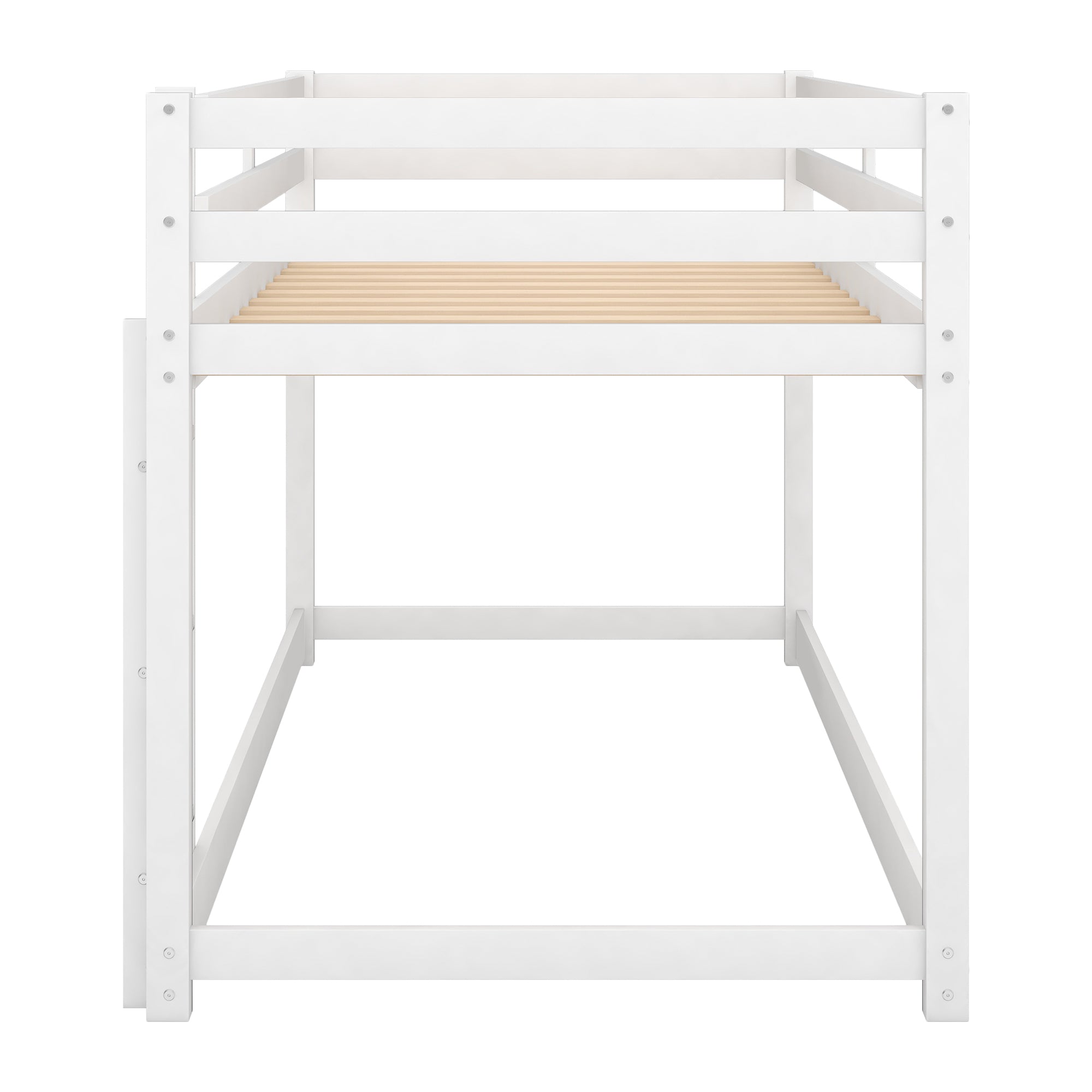 HAOYYE Twin over Twin Floor Bunk Bed with Ladder , White(Old SKU:WF281727AAK/WF286602AAK) Sturdy Space-Saving Heavy Duty Modern Design Adults Dorm Room Easy Assembly Bedroom Furniture