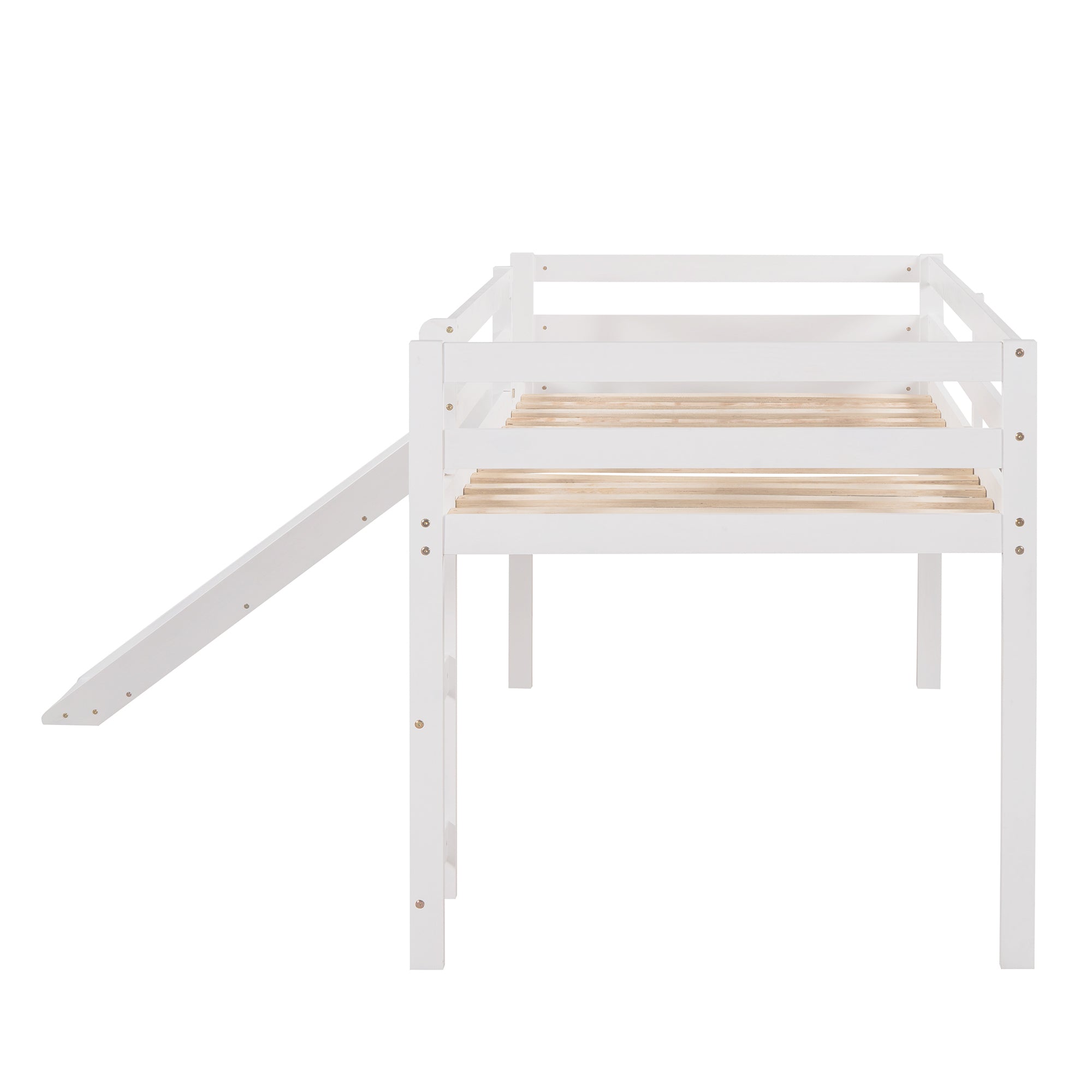 HAOYYE Loft Bed with Slide, Multifunctional Design, Twin (White)(OLD SKU: WF191904AAK) Sturdy Space-Saving Heavy Duty Modern Design Adults Dorm Room Easy Assembly Bedroom Furniture