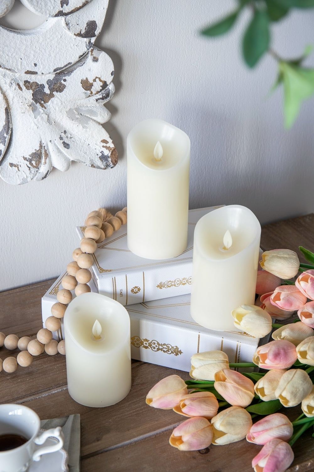 HAOYYE Set of 3 Flickering Ivory LED Candles with Remote Timer, L:D3X6" M:D3X5" S:D3X4" Sturdy Space-Saving Heavy Duty Modern Design Adults Dorm Room Easy Assembly Bedroom Furniture