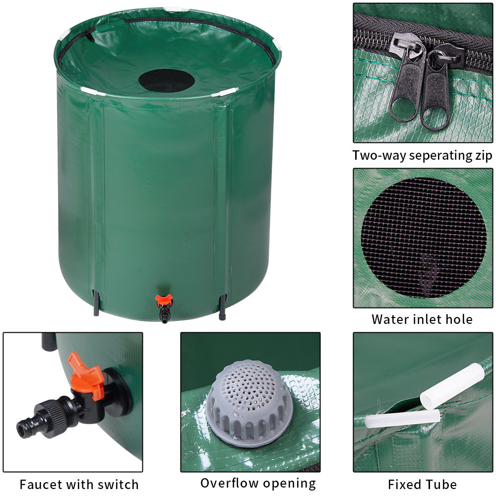 HAOYYE Green 50 Gallon Folding Rain Barrel Water Collector with Durable PVC Mesh and Support Rods, Mold and Mildew Resistant, Easy to Carry and Store, Ideal for Gardens, Planter Beds, Indoor Plants, and Outdoor Watering
