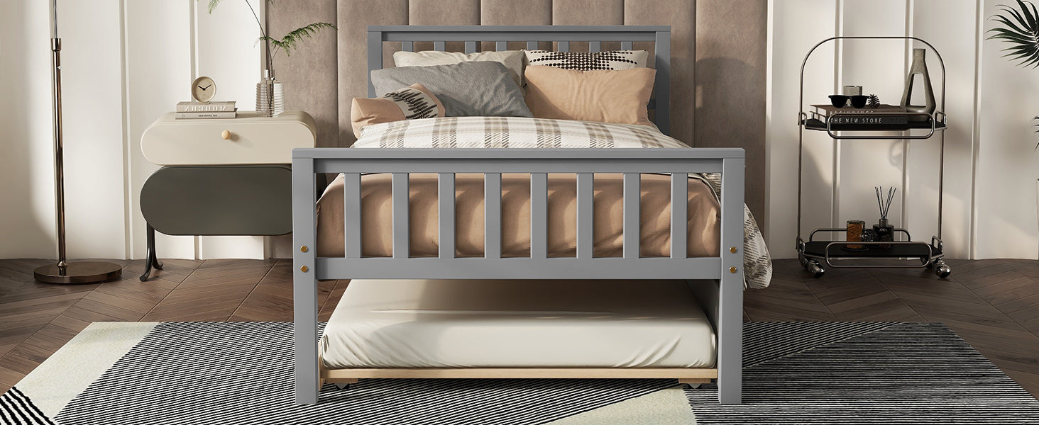 HAOYYE Twin Bed with Trundle, Platform Bed Frame with Headboard and Footboard, for Bedroom Small Living Space,No Box Spring Needed,Grey(Old SKU:W50422210) Sturdy Space-Saving Heavy Duty Modern Design