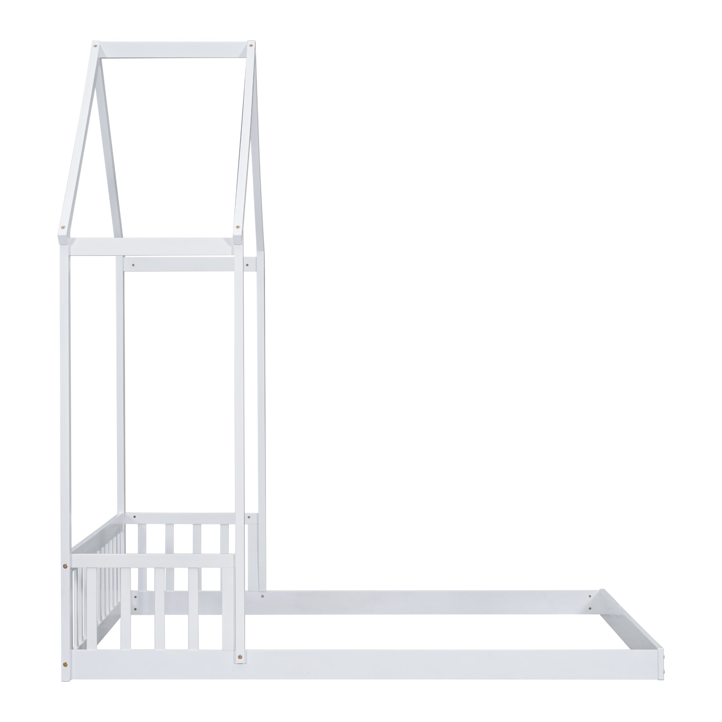 HAOYYE Full Roof-framed Headboard Floor Bed with Headboard Guardrails, without Slats White Sturdy Space-Saving Heavy Duty Modern Design Adults Dorm Room Easy Assembly Bedroom Furniture