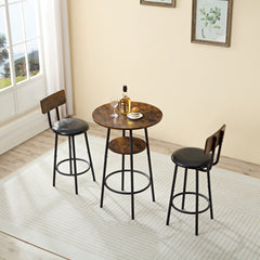 HAOYYE Three-piece round dining table, two-level small dining table with storage, bar table, two upholstered bar chairs with backrest, suitable for restaurants, cafes, bars. Sturdy Space-Saving Heavy Duty