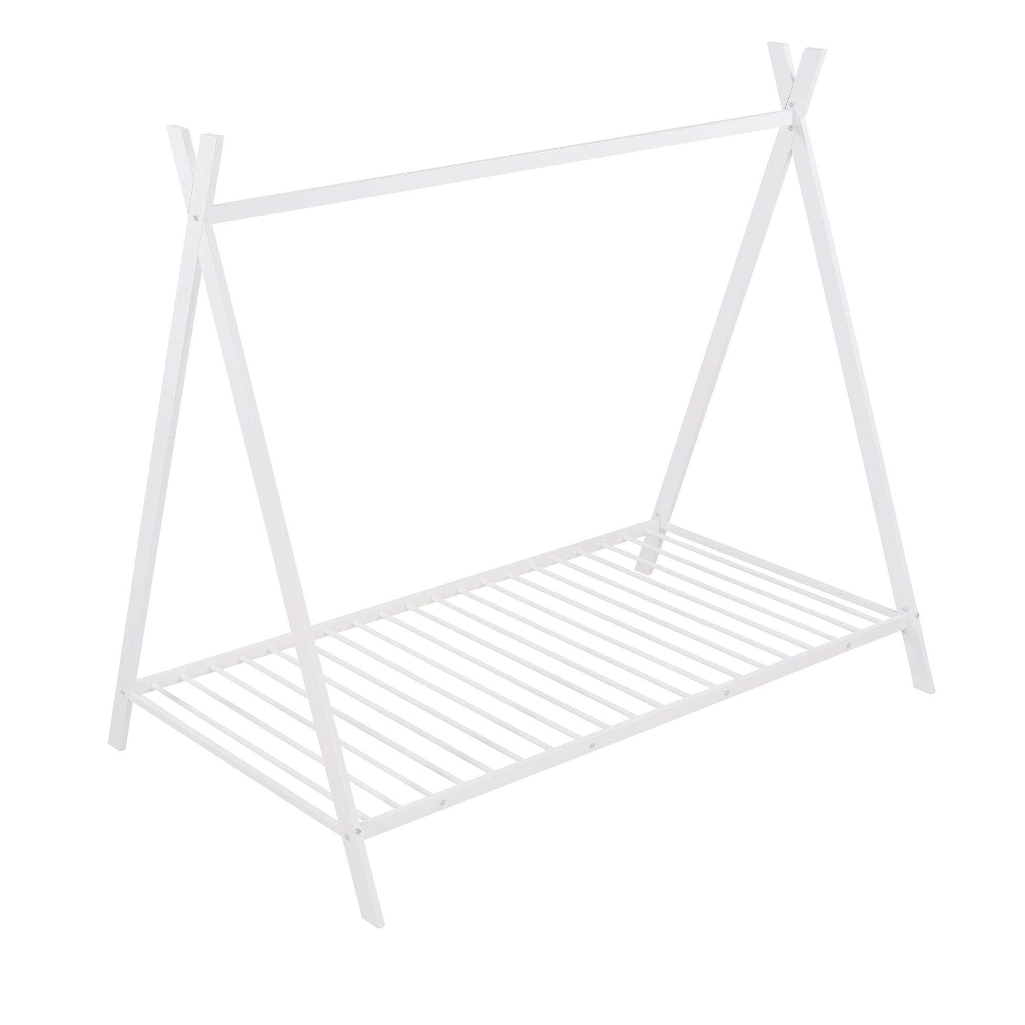 HAOYYE House Bed Tent Bed Frame Twin Size Metal Floor Play House Bed with Slat for Girls Boys , No Box Spring Needed White Sturdy Space-Saving Heavy Duty Modern Design Easy Assembly Durable Stylish