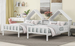 HAOYYE Double Twin Size Platform Bed with House-shaped Headboard and a Built-in Nightstand, White Sturdy Space-Saving Heavy Duty Modern Design Adults Dorm Room Easy Assembly Bedroom Furniture