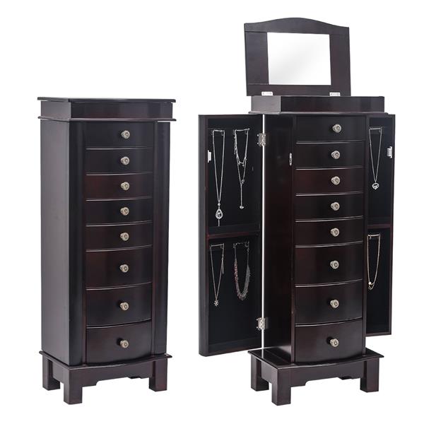 HAOYYE Jewelry Armoire with Mirror, 8 Drawers and 16 Necklace Hooks, 2 Side Swing Doors, Brown, Soft Cozy Warm Flannel Fleece Home Decor, Luxury Comfortable Unique Design, Premium Quality Decorative Storage Cabinet for Jewelry and Accessories